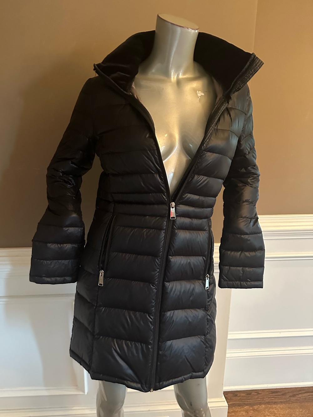 Andrew Marc  Black Down Puffer Hooded Quilted Coat Sz XS